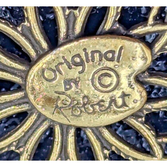 Original By Robert Black Glass Gold Tone Brooch Pendant Victorian Revival - Picture 8 of 10